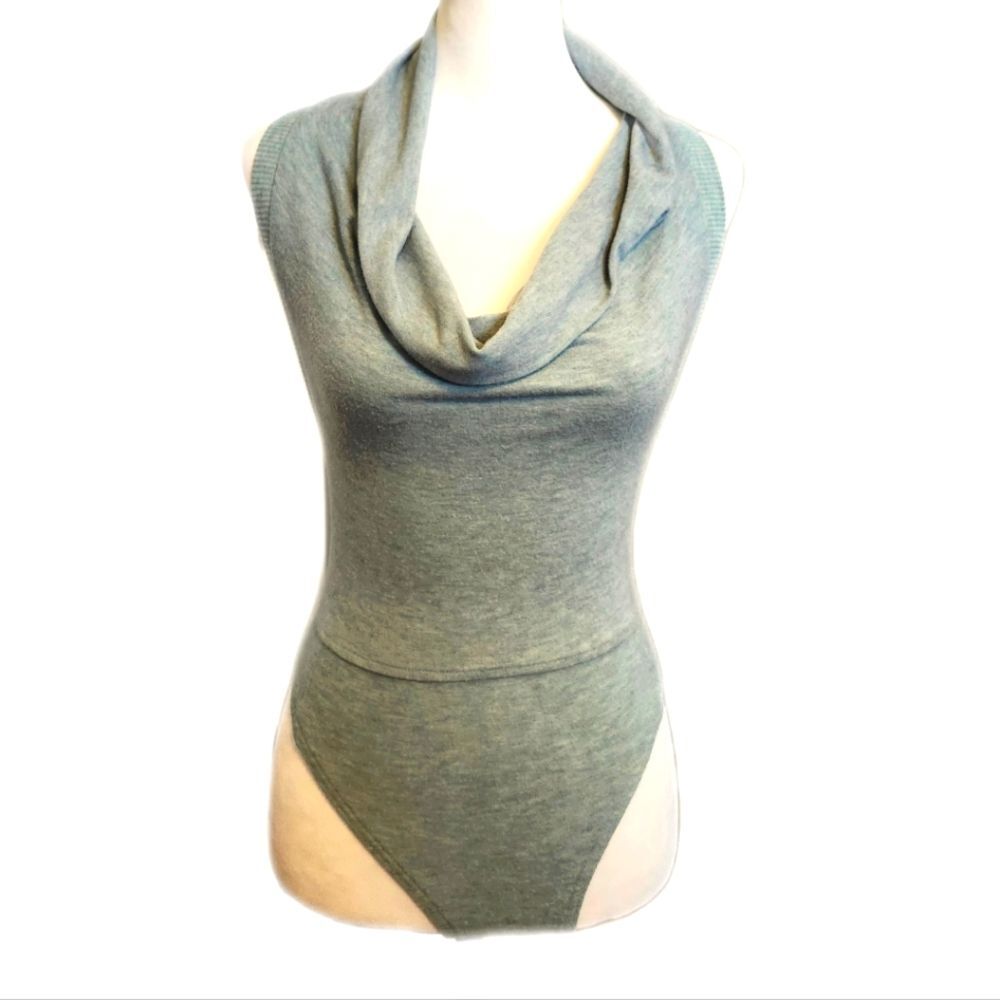 Out From Under Urban Outfitters Cassey Cowl Neck Sleeveless Bodysuit, Sage, S